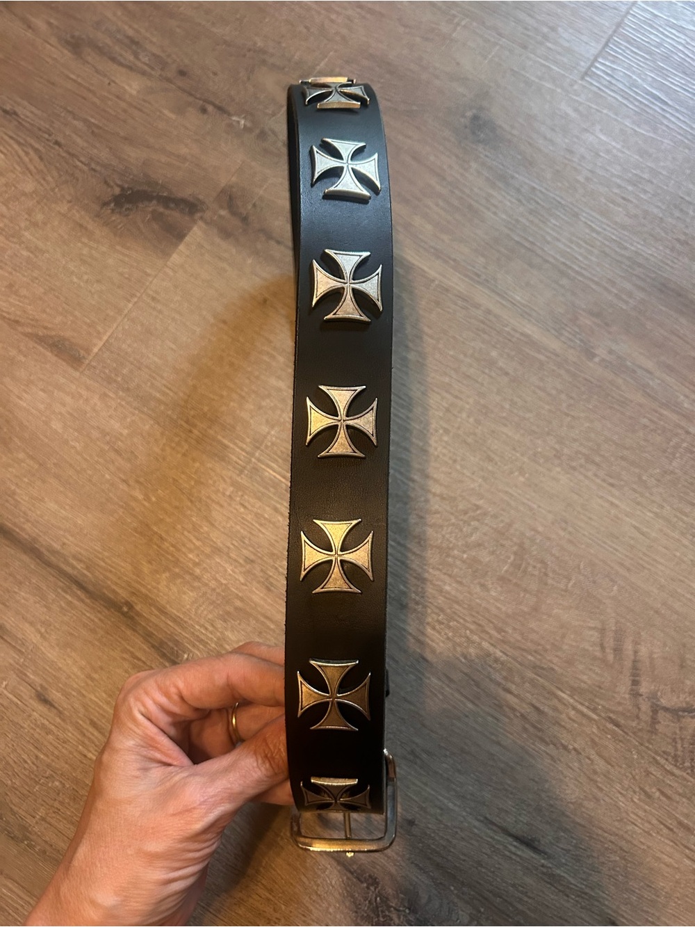 Eagle Leather Belt Mens One Size Black Maltese Cross Conchos Single